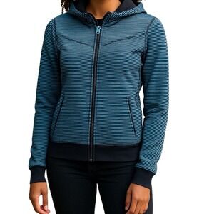 Lululemon Bliss Break‎ Hooded Jacket Womens 6 Blue Striped Athleisure Athletic
